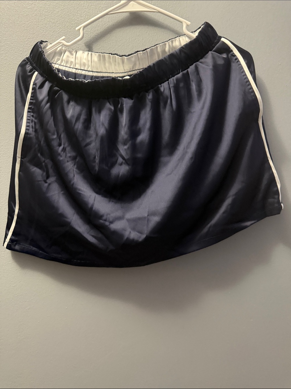 Le Lis Navy Satin Skort with White Side Piping